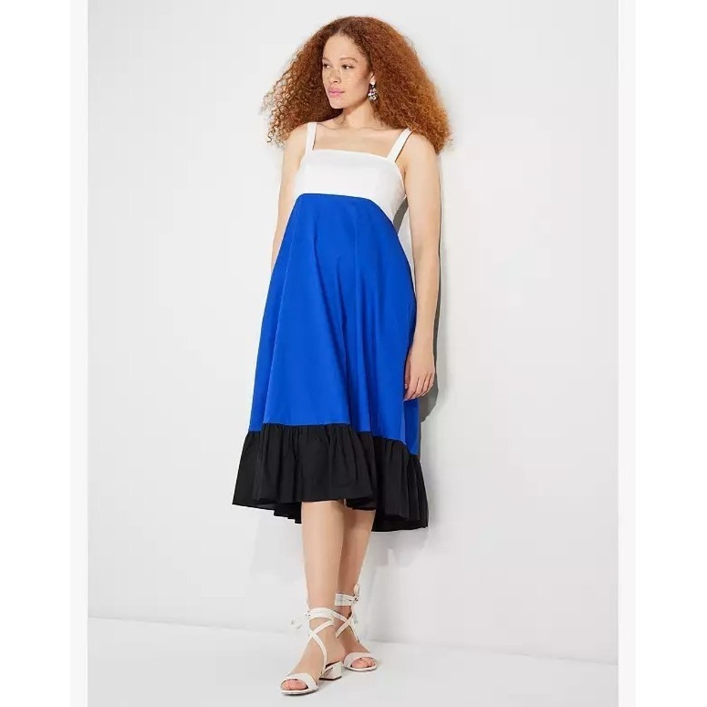 Kate Spade Colorblock Al Fresco Midi Dress Women's Medium Blue White Black  NEW‎